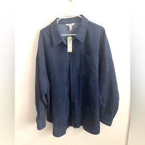 Nine Eight Women’s Shirt Button Up Sz 2X Wide-Wale Corduroy Blue Indigo Casual